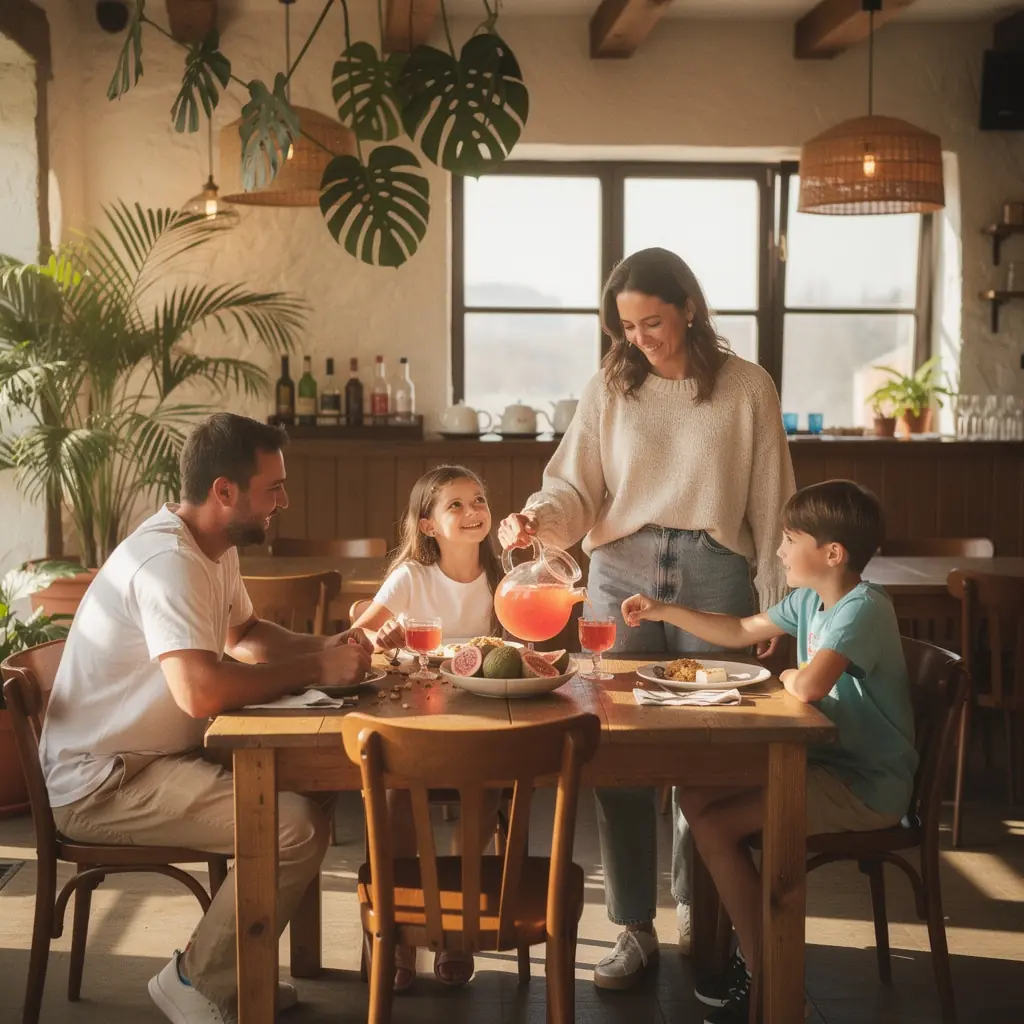 Slnečný deň pri mori s pohárom čaju guava v ruke